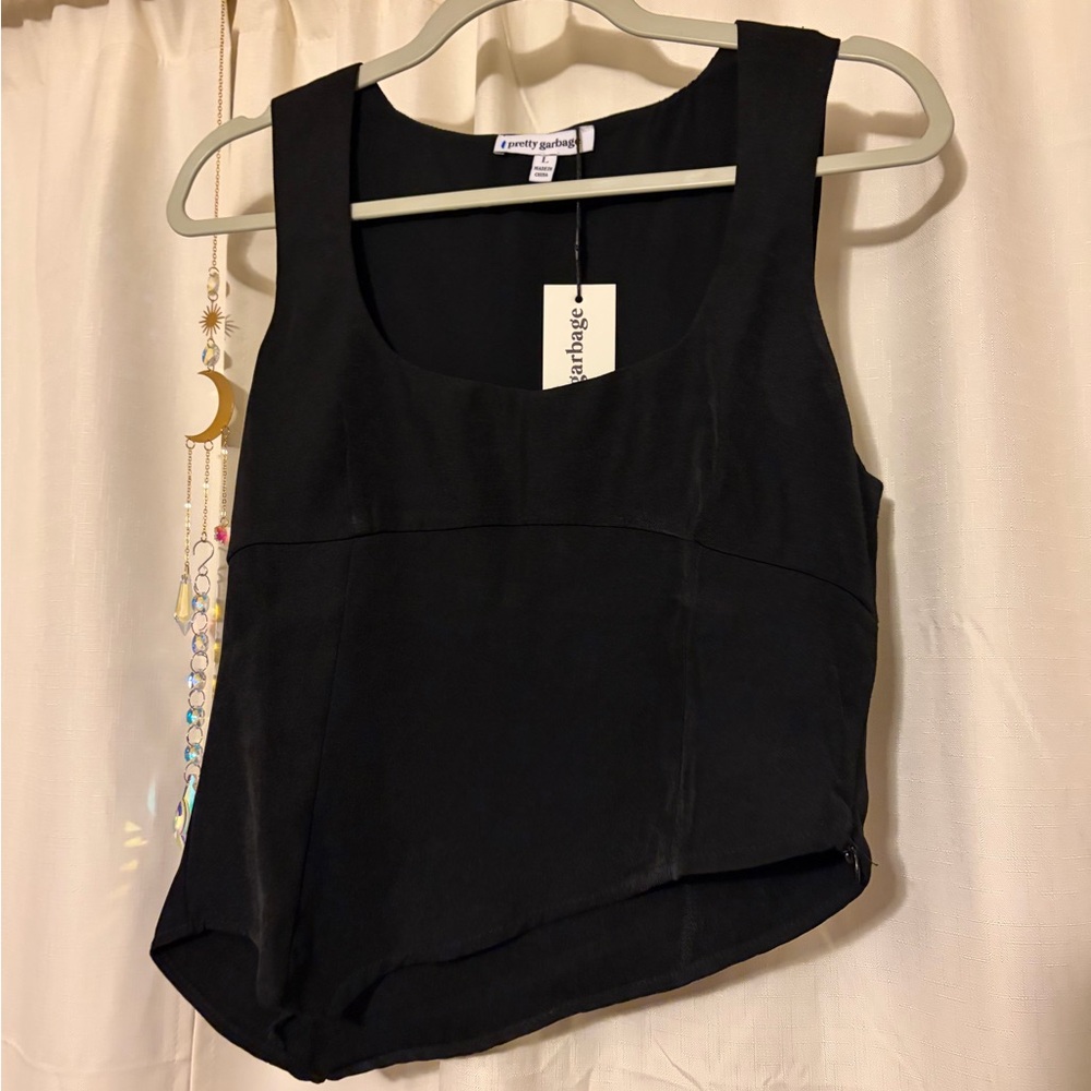 NWT Pretty Garbage Black Asymmetric Hem Tank Top - measures as medium